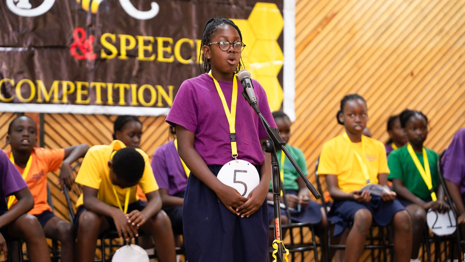 Middle school speller at the microphone